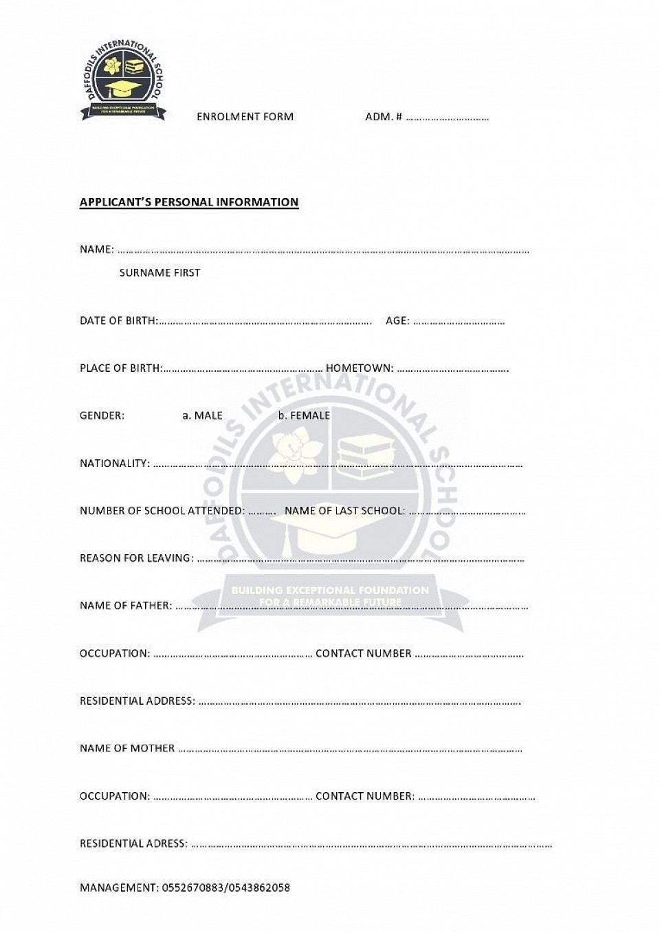 Enrollment form