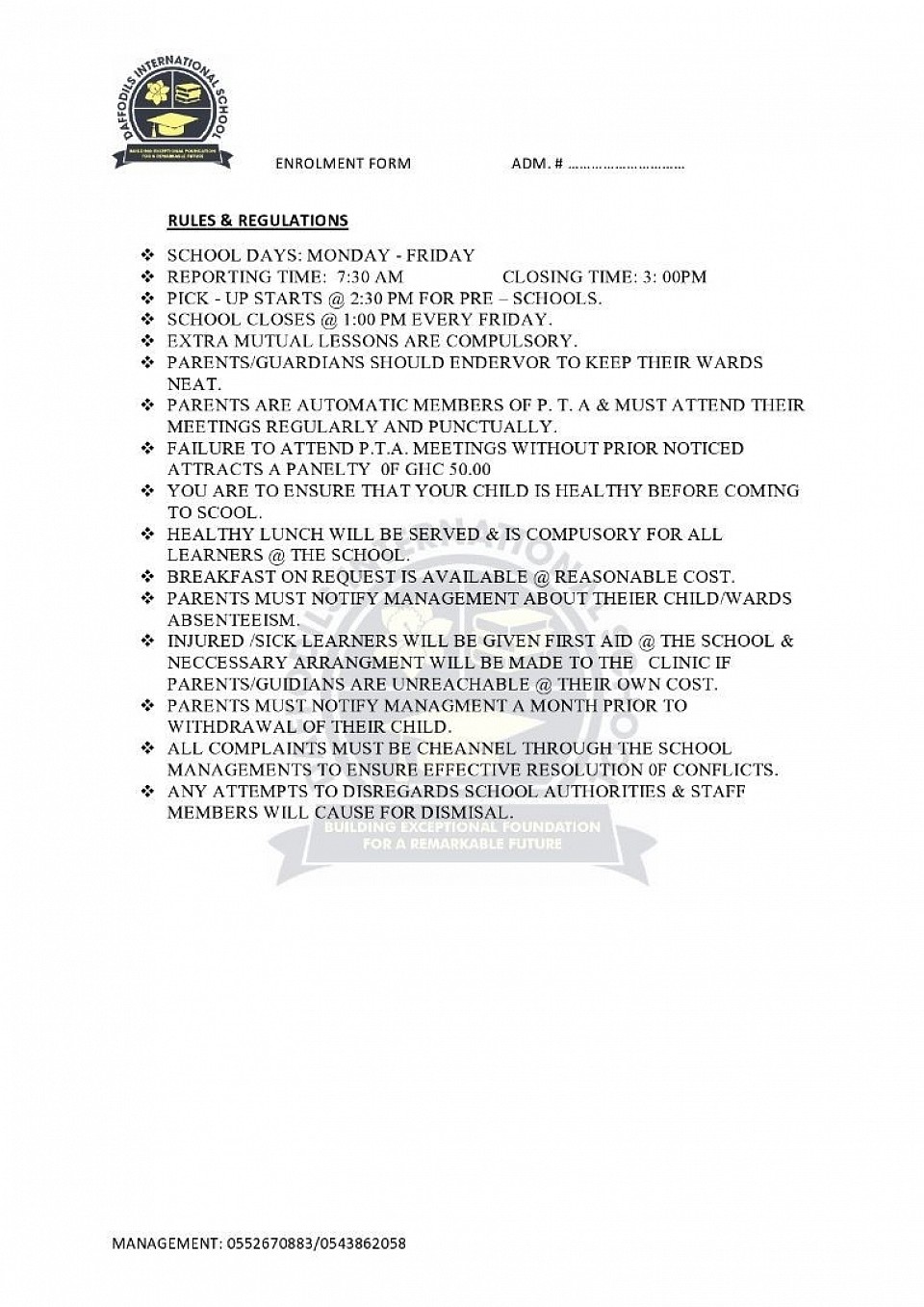 School rules and regulations